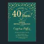 Überraschung 40. Geburtstag Party - Emerald Green  Einladung<br><div class="desc">Überraschung 40. Geburtstag Party Einladung. Elegantes Design in smaragdgrün und Imitate Glitzer Gold. Enthält Skript-Schriftart und Diamanten Konfetti. Feiert bis 40 Jahre! Nachricht,  wenn Sie weitere Anpassungen benötigen.</div>