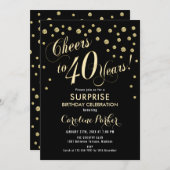 Überraschung 40. Geburtstag Party - Gold Black Einladung (Vorne/Hinten)