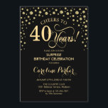 Überraschung 40. Geburtstag Party - Gold Black Einladung<br><div class="desc">Überraschung 40. Geburtstag Party Einladung. Elegantes Design in Schwarz und Imitat Glitzer Gold . Enthält Skript-Schriftart und Diamanten Konfetti. Feiert bis 40 Jahre! Nachricht,  wenn Sie weitere Anpassungen benötigen.</div>