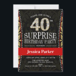 Überraschung 40. Geburtstag Party - Gold Black Einladung<br><div class="desc">Überraschung 40. Geburtstagsfeier Party Einladung für Frauen. Elegante Einladungskarte in Imitate Glitzer Gold,  Schwarz und Rot. Enthält Typografie-Skript-Schriftart und Diamantbriefe. Ideal für eine erwachsene Überraschungsfeier.</div>