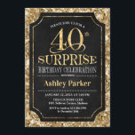 Überraschung 40. Geburtstag Party - Gold Black Einladung<br><div class="desc">Überraschung 40. Geburtstag Feier Einladung. Elegantes Design in Schwarz und Imitat Glitzer Gold Muster. Funktioniert mit elegantem Script-Schriftart. Nachricht,  wenn Sie weitere Anpassungen benötigen.</div>