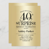 Überraschung 40. Geburtstag Party - Gold Einladung (Vorne/Hinten)