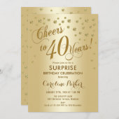 Überraschung 40. Geburtstag Party - Gold Einladung (Vorne/Hinten)