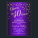 Überraschung 40. Geburtstag Party - Gold Lila Einladung<br><div class="desc">Überraschung 40. Geburtstag Party Einladung. Elegantes Design mit Imitaten Glitzer Gold und lila. Enthält Skript-Schriftart und Konfetti. Feiert bis 40 Jahre! Melde mich,  wenn du ein Alter brauchst.</div>