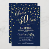 Überraschung 40. Geburtstag Party - Gold Navy Einladung (Vorne/Hinten)