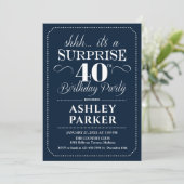 Überraschung 40. Geburtstag Party - Navy White Einladung (Stehend Vorderseite)