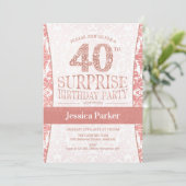 Überraschung 40. Geburtstag Party - Rose Gold Weiß Einladung (Stehend Vorderseite)