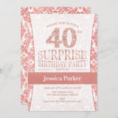 Überraschung 40. Geburtstag Party - Rose Gold Weiß Einladung (Vorne/Hinten)