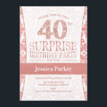 Überraschung 40. Geburtstag Party - Rose Gold Weiß Einladung<br><div class="desc">Überraschung 40. Geburtstag Party Einladung in weiß und Rose Gold. Elegante Einladungskarte mit Imitate Glitzer Rose Gold und Diamanten. Das klassische Design ist perfekt für ein stilvolles Party. Bitte melde mich,  wenn du ein Alter brauchst.</div>