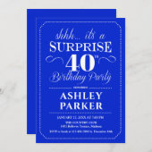 Überraschung 40. Geburtstag Party - Royal Blue Whi Einladung (Vorne/Hinten)