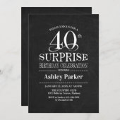 Überraschung 40. Geburtstag Party - Schwarz und We Einladung (Vorne/Hinten)