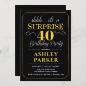 Überraschung 40. Geburtstag Party - Schwarzes Gold Einladung (Vorne/Hinten)