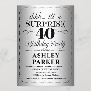 Überraschung 40. Geburtstag Party - Silber Einladung