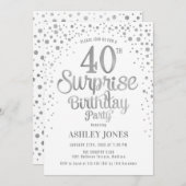 Überraschung 40. Geburtstag Party - Silber & Weiß Einladung (Vorne/Hinten)