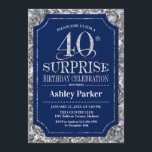 Überraschung 40. Geburtstag Party - Silver Navy Bl Einladung<br><div class="desc">Überraschung 40. Geburtstag Feier Einladung. Elegantes Design in marineblau und Imitate Glitzer silberne Muster. Funktioniert mit elegantem Script-Schriftart. Nachricht,  wenn Sie weitere Anpassungen benötigen.</div>