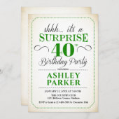 Überraschung 40. Geburtstag Party - Weiß Grün Einladung (Vorne/Hinten)