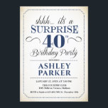 Überraschung 40. Geburtstag Party - Weiße Marine Einladung<br><div class="desc">Überraschung 40. Geburtstag Party Einladung. Einfaches Design in Weiß,  Marineblau und Schwarz. Funktioniert mit elegantem Script-Schriftart. Überraschende Feier für Mann oder Frau. Kann in jedem Alter angepasst werden!</div>