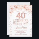 Überraschung 40. Geburtstag Party - White Rose Gol Einladung<br><div class="desc">Überraschung 40. Geburtstagsfeier Party Einladung für Frauen. Elegante Blumen laden Karte in weiß,  rot pink und Imitate Glitzer Rose Gold. Enthält Typografie-Skript-Schriftart und Diamantbriefe. Ideal für eine erwachsene Überraschungsfeier.</div>
