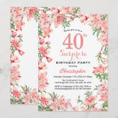 Überraschung 40. Geburtstag Pink Boho Botanische F Einladung (Vorne/Hinten)