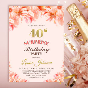 Überraschung 40. Geburtstag Pink Gold Floral Party Einladung