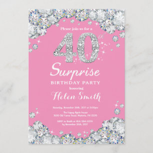 Überraschung 40. Geburtstag Pink und Silver Diamon Einladung