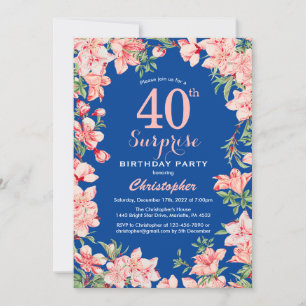 Überraschung 40. Geburtstag Rosa Blume Blau Einladung