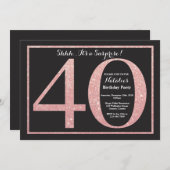 Überraschung 40. Geburtstag Rose Pink Gold Glitzer Einladung (Vorne/Hinten)
