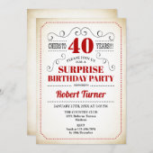 Überraschung 40. Geburtstag - Rotes Weiß Schwarz Einladung (Vorne/Hinten)