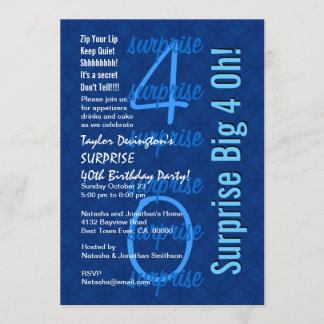 ÜBERRASCHUNG 40. Geburtstag Schatten von Blau F211 Einladung