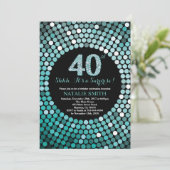 Überraschung 40. Geburtstag Schwarz und Aquamarine Einladung (Stehend Vorderseite)
