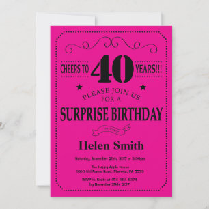Überraschung 40. Geburtstag Schwarz und Hot Pink Einladung