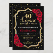 Überraschung 40. Geburtstag - Schwarze Gold Rote E Einladung (Vorne/Hinten)