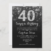 Überraschung 40. Geburtstag - Schwarzes Silber Einladung (Vorderseite)