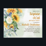 Überraschung 40. Geburtstag Sonnenblumen Eukalyptu Postkarte<br><div class="desc">Elegante,  ländlich gelbe Sonnenblumen und grüne Blätter Überraschung 40. Geburtstag Party Einladung für Frauen. Sie können den Text auf dieser Karte für eine Geburtstagsparty für jedes Alter,  das Sie feiern,  anpassen</div>