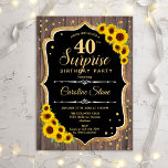 Überraschung 40. Geburtstag - Sonnenblumen Rustika Einladung<br><div class="desc">Überraschung 40. Geburtstag Einladung. Weibliche rustikale Schwarz,  Weiß Design mit Imitaten Glitzer Gold. Verfügt über Holzmuster,  Sonnenblumen,  Skript-Schriftart und Konfetti. Ideal für eine elegante Geburtstagsfeier. Kann personalisiert sein,  jedes Alter zu zeigen. Nachricht,  wenn Sie weitere Anpassungen benötigen.</div>