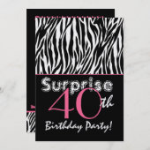 ÜBERRASCHUNG 40. Geburtstag Zebrastreifen Schwarz- Einladung (Vorne/Hinten)