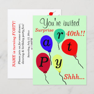 Überraschung 40. Geburtstagsballons Party-Einladun Einladung