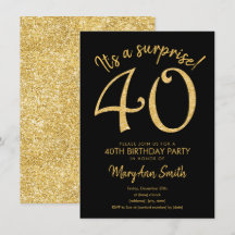 Überraschung 40 Gold 40. Geburtstag Party Einladun