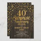 Überraschung 40. Hochzeitstag - Holz & Gold Einladung (Vorne/Hinten)