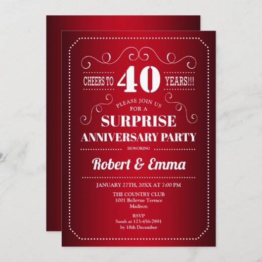 Überraschung 40 Jahre Party - Ruby Red Einladung (Vorne/Hinten)