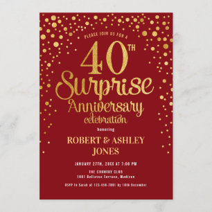 Überraschung 40 Jahre - Ruby Red & Gold Einladung