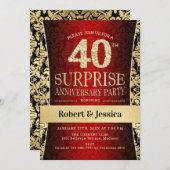 Überraschung 40-jähriges Party - Red Gold Black Einladung (Vorne/Hinten)