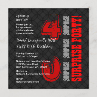 ÜBERRASCHUNG 40. Moderne Birthday Black Red W588 Einladung
