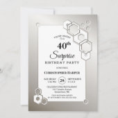 Überraschung 40. Silver Geometric Geburtstagsparty Einladung (Vorderseite)