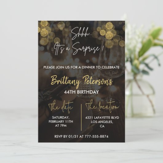 Überraschung 44. Geburtstag Einladungen Glam Glitz (Stehend Vorderseite)