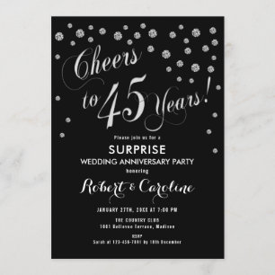 Überraschung 45. Hochzeitsfeier - Black & Silver Einladung