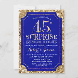 Überraschung 45. Hochzeitstag - Blau Gold Einladung