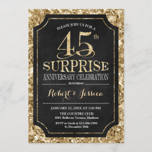 Überraschung 45. Hochzeitstag - Schwarz Gold Einladung