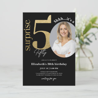 Überraschung 50. Black Gold Geburtstag Einladung F