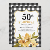 Überraschung 50. Buffalo Kariert Gelbe Blume Gebur Einladung (Vorne/Hinten)
